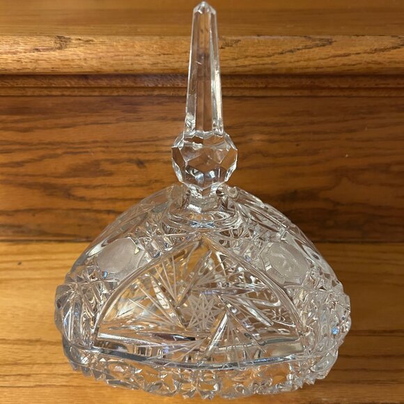 Midcentury American Cut Glass Covered Candy Dish, Footed, with Tall Finial Lid - Picture 1 of 4